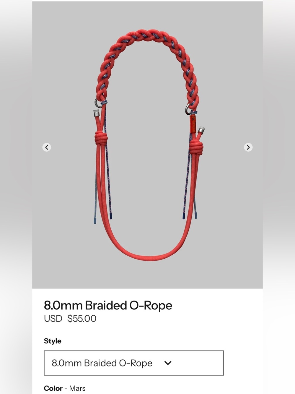 Topologie 8.0mm Braided O-Rope Adjustable Strap Mars